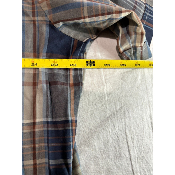 Ely Cattleman Pearl Snap Western Shirt Men's L Gray Plaid Short Sleeve Pockets - Picture 7 of 7